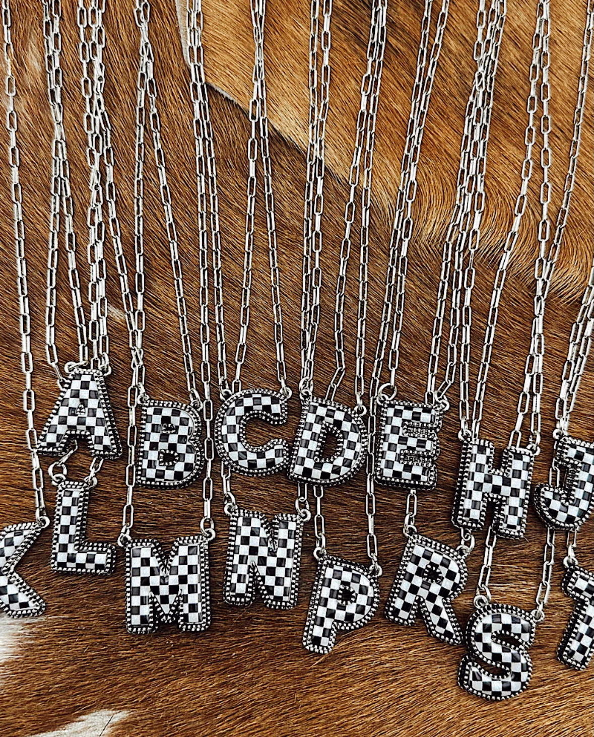 Checkered Silver Letter Necklaces
