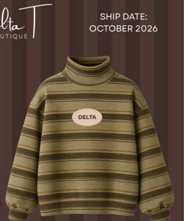 Delta T Green Striped Mockneck
