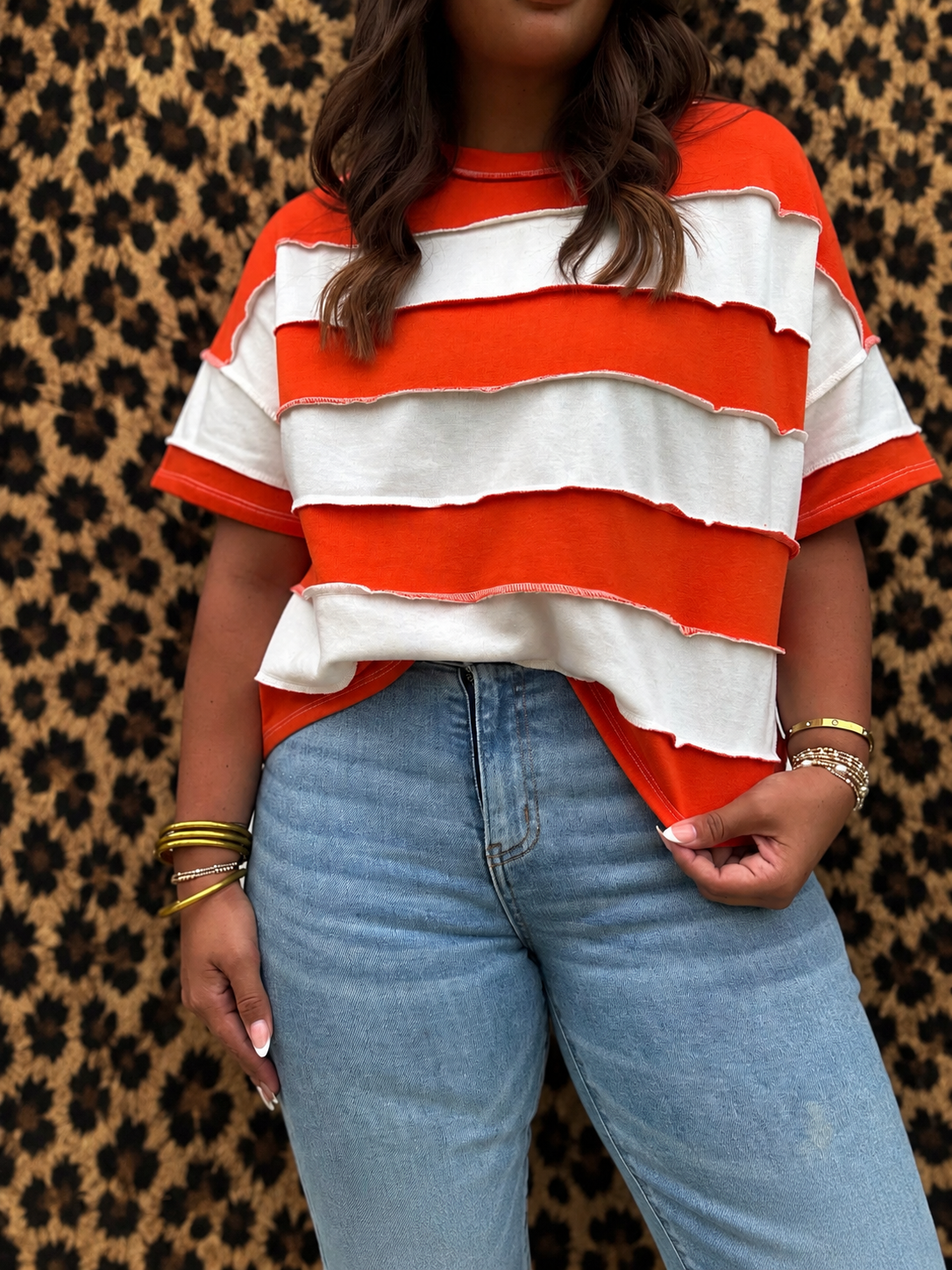 Orange French Terry Striped Tee