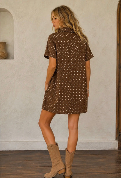 Mocha Moment Polka Dot Denim Dress