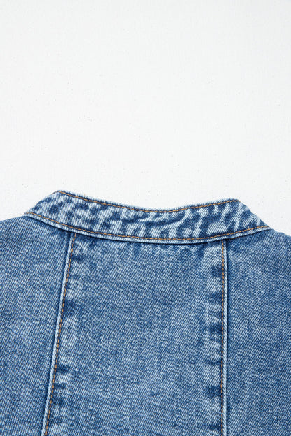 Myosotis Western Belt Button Down Sleeveless Denim Short Dress