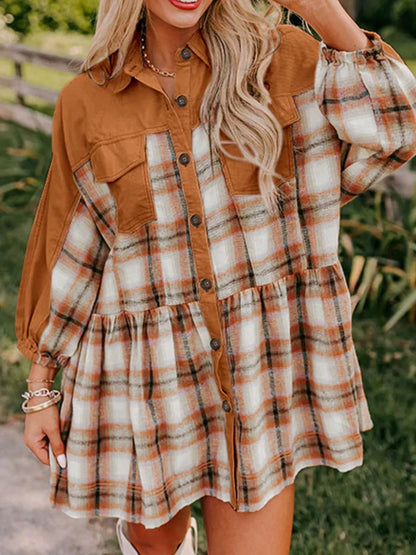 Plaid Button Front Mini Dress