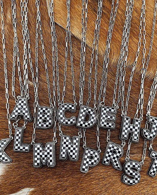 Checkered Silver Letter Necklaces