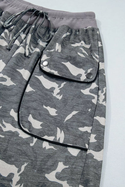Multicolour Drawstring Contrast Waistband Camouflage Cargo Barrel Pants