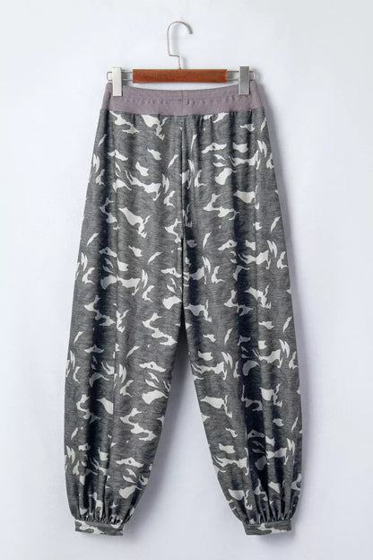 Multicolour Drawstring Contrast Waistband Camouflage Cargo Barrel Pants
