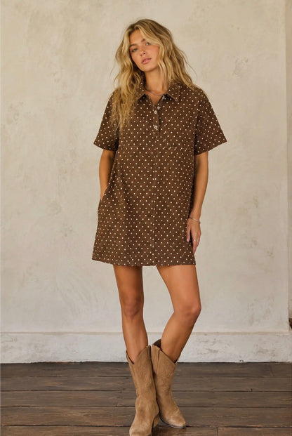 Mocha Moment Polka Dot Denim Dress