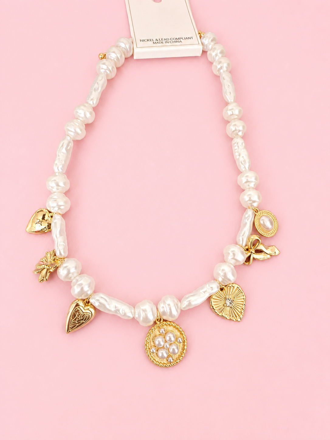 Golden Keepsake Pearl Charm Necklace