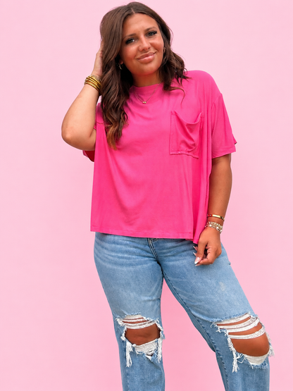 Hot Pink Oversized Ribbed Tee