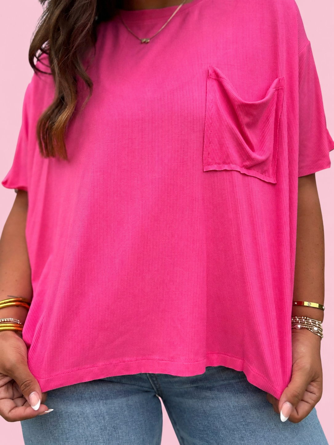 Hot Pink Oversized Ribbed Tee