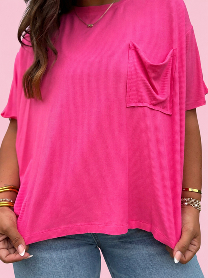 Hot Pink Oversized Ribbed Tee