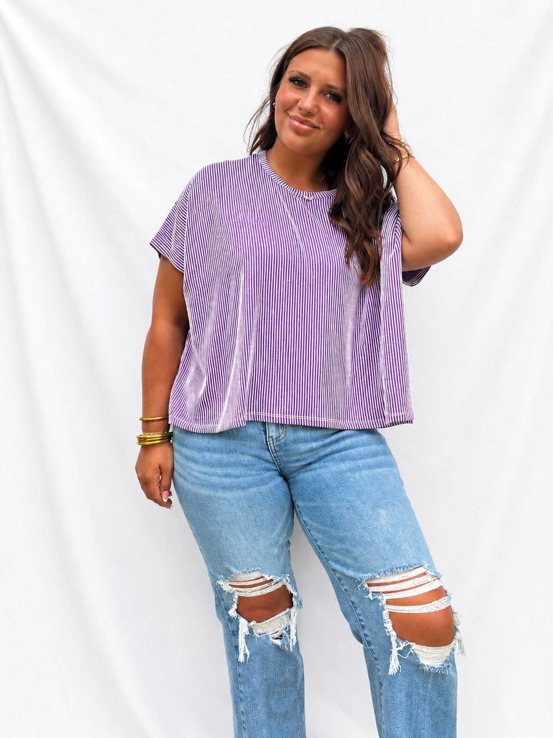 Purple Ribbed Oversized Top