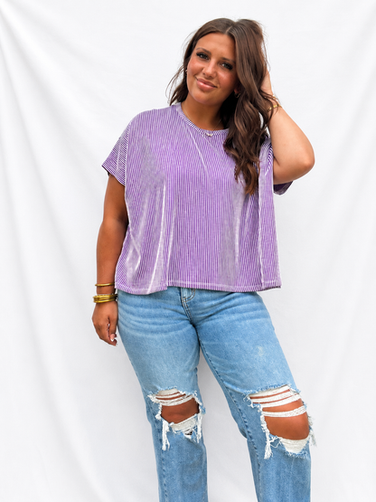 Purple Ribbed Oversized Top
