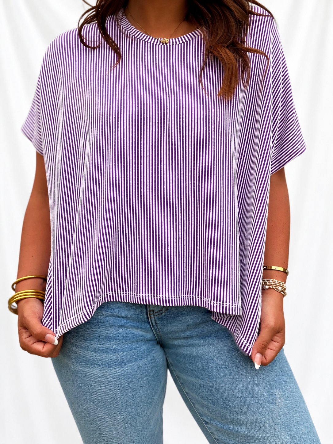 Purple Ribbed Oversized Top