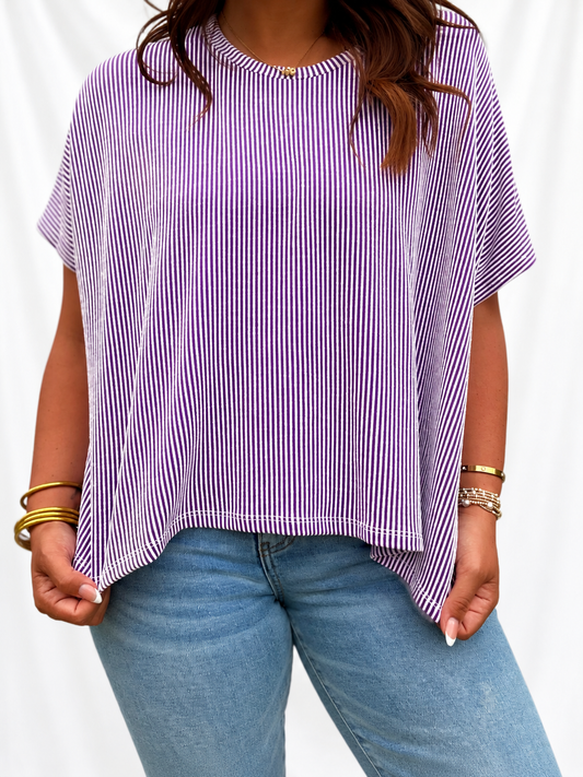 Purple Ribbed Oversized Top