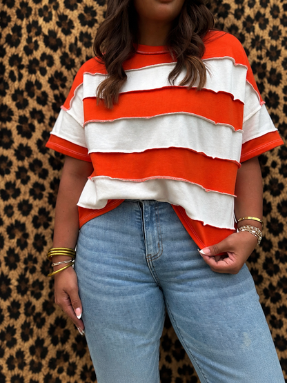 Orange French Terry Striped Tee