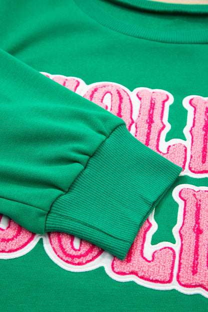 Sea Green HOLLY JOLLY Towel Embroidered Christmas Holiday Sweatshirt